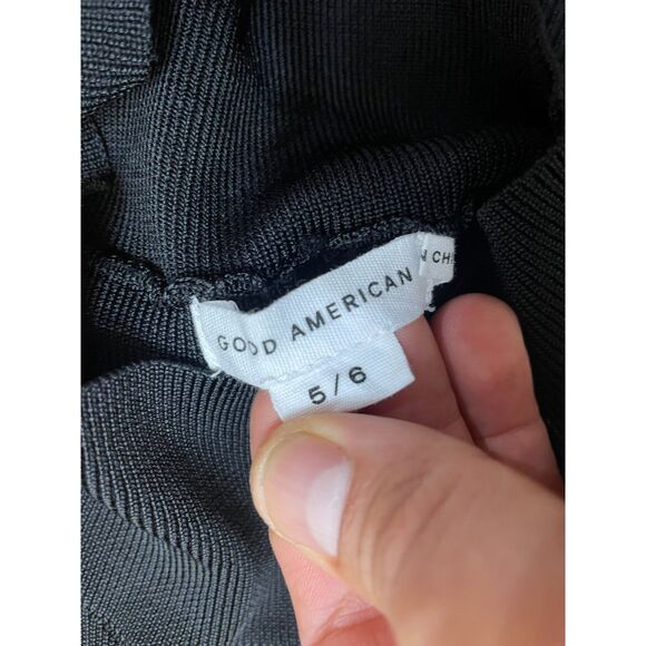 Good American Women's Dress Long Maxi Side Slit Ribbed Mock Neck 5/6 Black - Picture 4 of 8